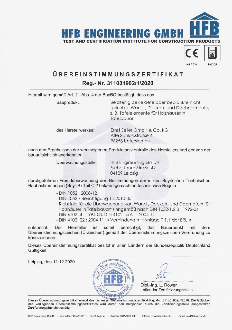 Seiler - Zertifikat HFB Engineering